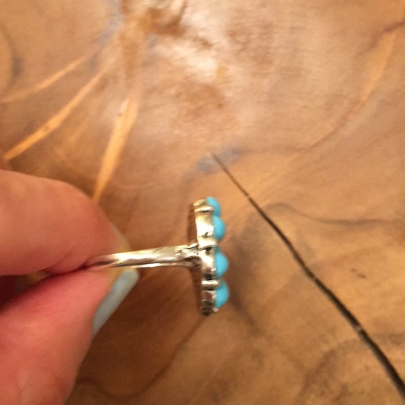 Turquoise + Silver Boho Flower Statement Ring - Picture 4 of 7